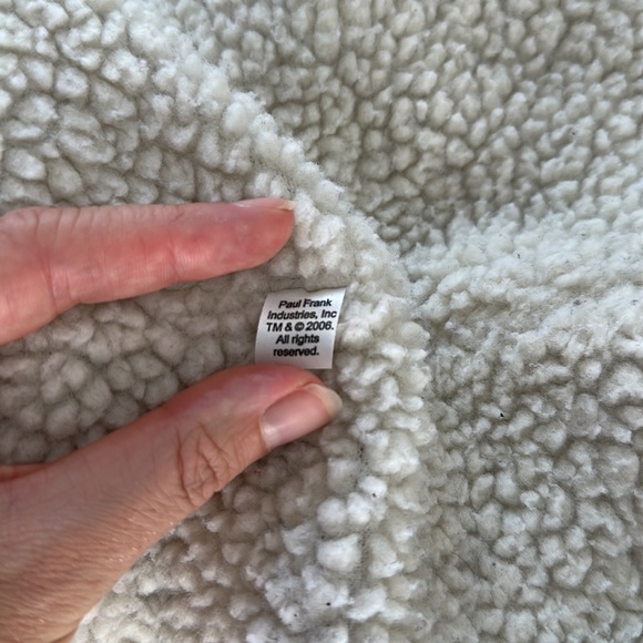 Y2K Paul Frank Sherpa Lined, Mauve Fleece jacket with zipper and wooden button - Picture 11 of 14